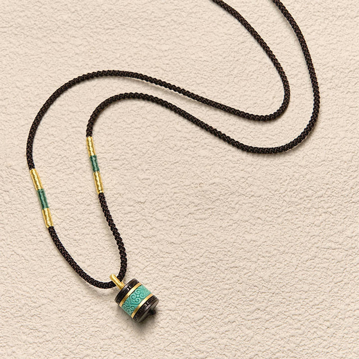 Buddha Stones Ebenholz Türkis Zylinder Frieden Halskette Anhänger - image 4