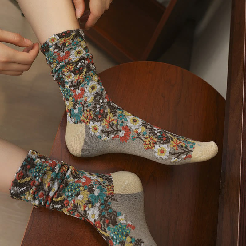 Buddha Stones Ethnic Textured Floral Pattern Damen Micro Crew Baumwollsocken - image 0