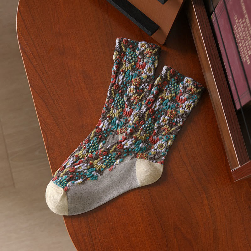 Buddha Stones Ethnic Textured Floral Pattern Damen Micro Crew Baumwollsocken - ZitroneChiffon - Einheitsgröße (US4–9, EU34–39, UK/AU2,5–6, Asien22–24,5 cm) - image 1