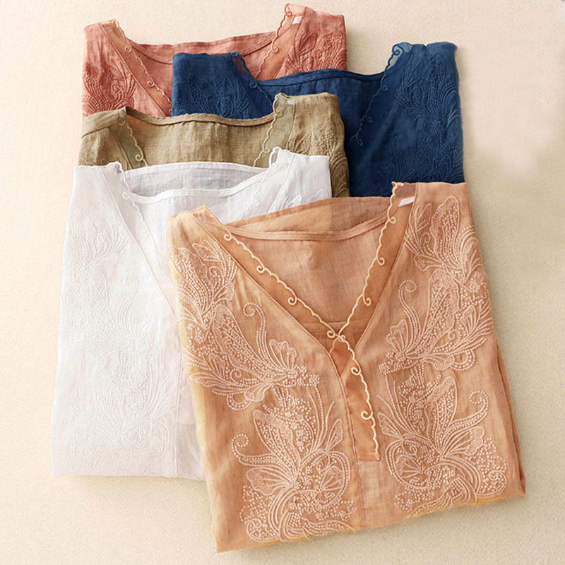 Buddha Stones V-Ausschnitt Schmetterling Damen Halbarm Shirt - image 22