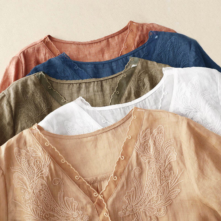 Buddha Stones V-Ausschnitt Schmetterling Damen Halbarm Shirt - image 21