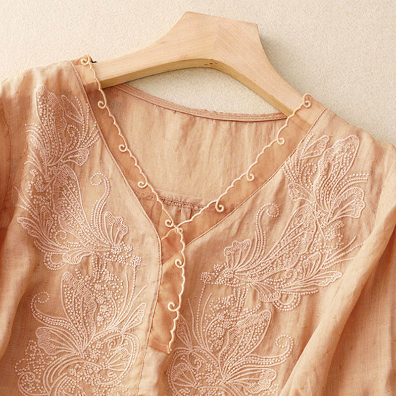 Buddha Stones V-Ausschnitt Schmetterling Damen Halbarm Shirt - image 4