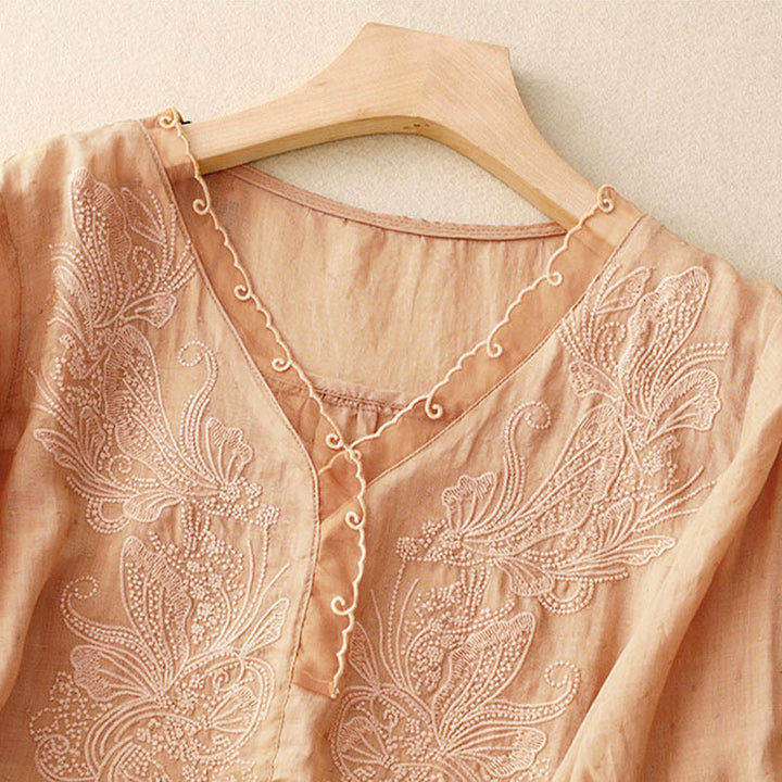 Buddha Stones V-Ausschnitt Schmetterling Damen Halbarm Shirt - image 4