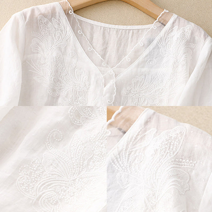 Buddha Stones V-Ausschnitt Schmetterling Damen Halbarm Shirt - image 7