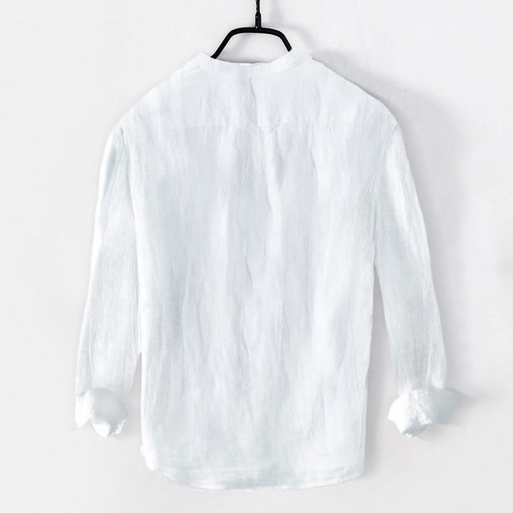 Buddha Stones Einfarbig Kurzarm Halbknopf Hemd Baumwollleinen Herren Kleidung - image 24