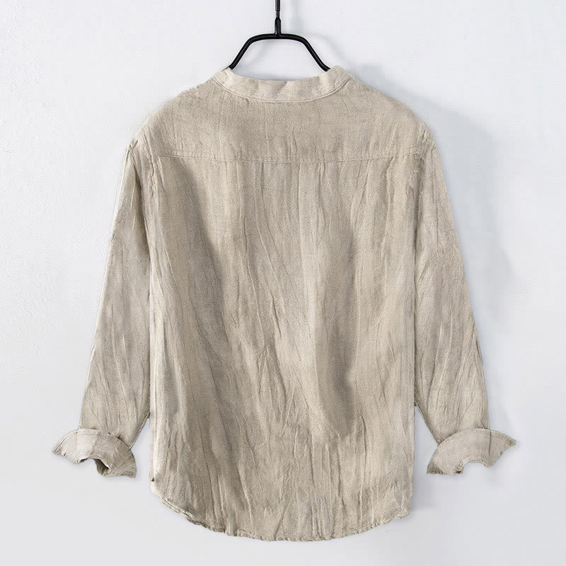 Buddha Stones Einfarbig Kurzarm Halbknopf Hemd Baumwollleinen Herren Kleidung - image 26