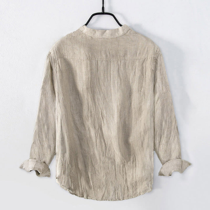 Buddha Stones Einfarbig Kurzarm Halbknopf Hemd Baumwollleinen Herren Kleidung - image 26