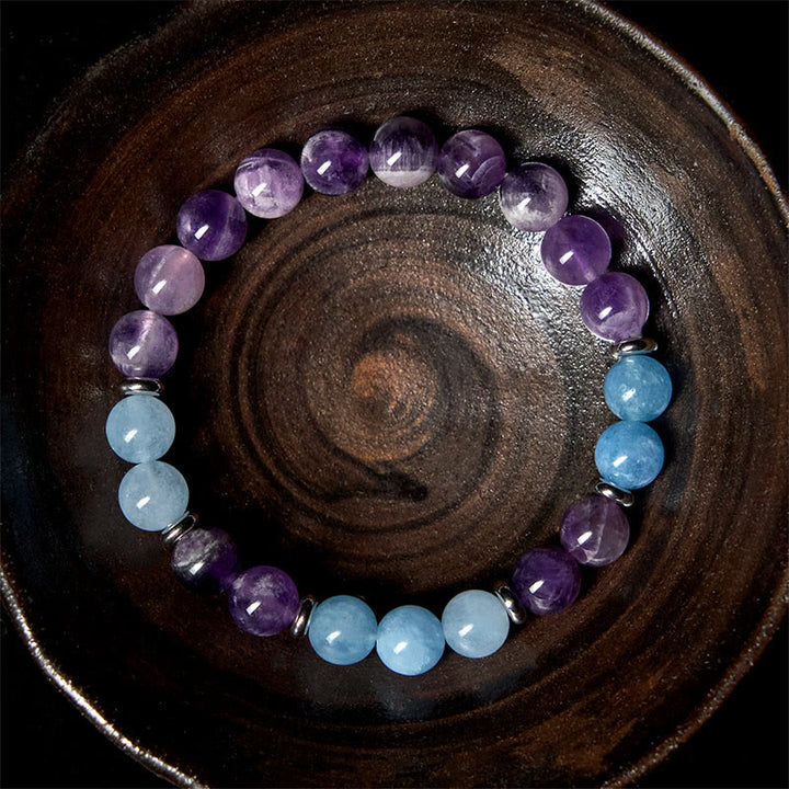 Buddha Stones Amethyst Aquamarin Spacer Beads Peace Armband - Amethyst & Aquamarin (Handgelenkumfang: 19–22 cm) - image 0