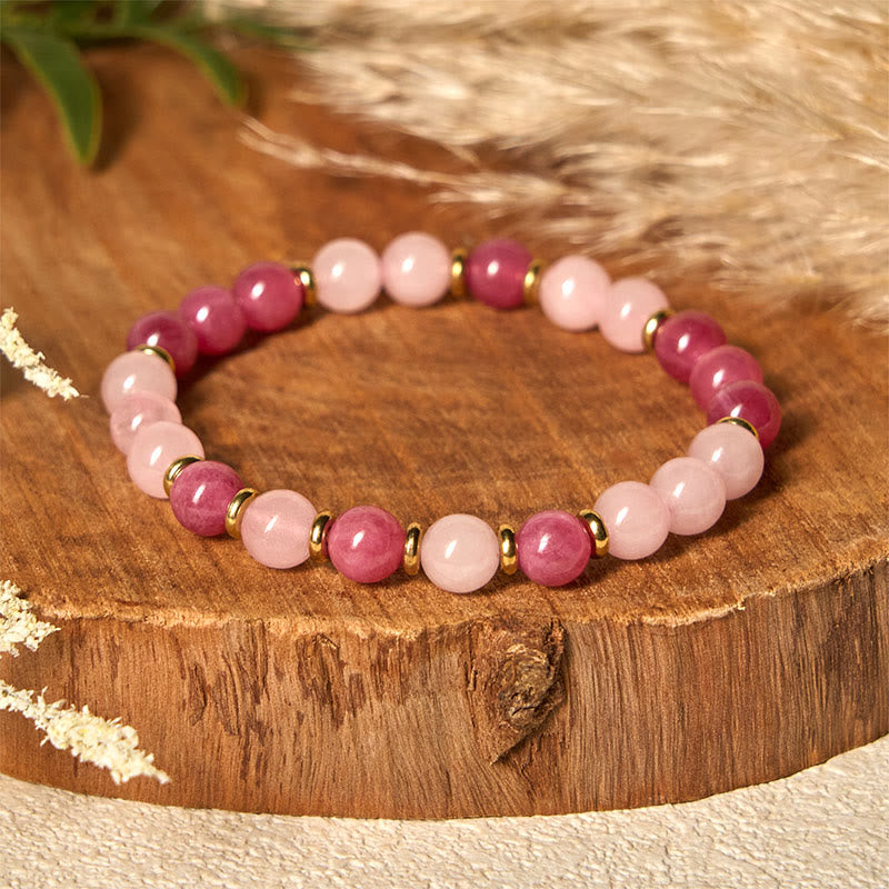 Buddha Stones Erdbeerquarz Rosa Kristallperlen Liebe Positives Armband - image 1
