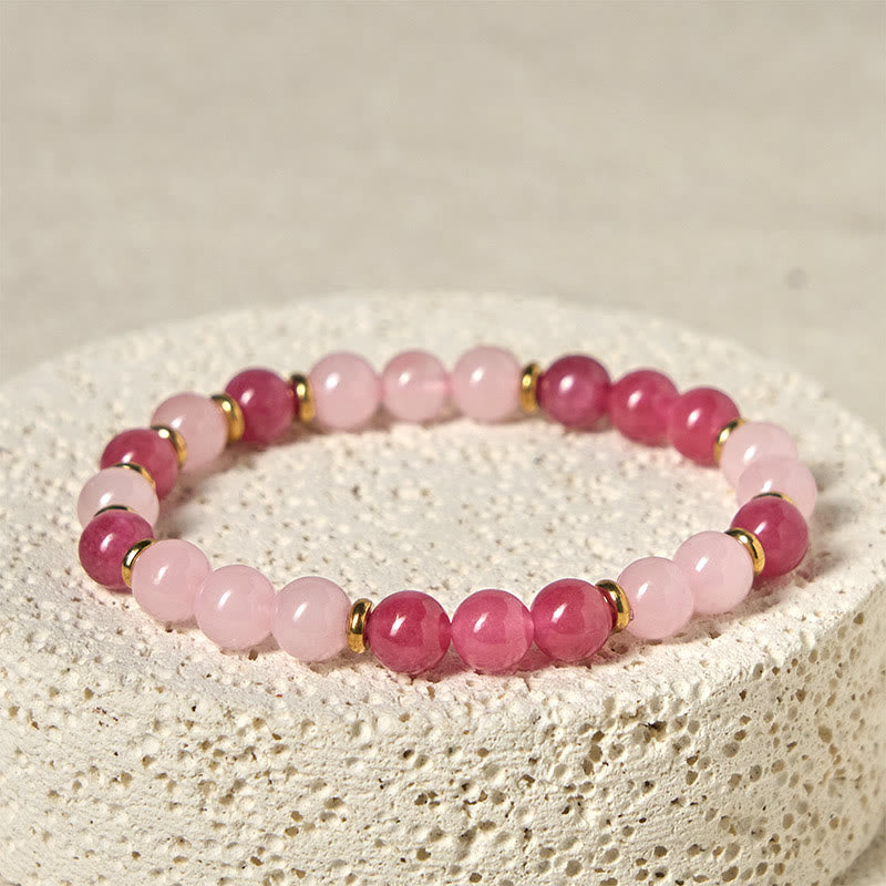 Buddha Stones Erdbeerquarz Rosa Kristallperlen Liebe Positives Armband - Erdbeerquarz und rosa Kristall (Handgelenkumfang: 19–22 cm) - image 0