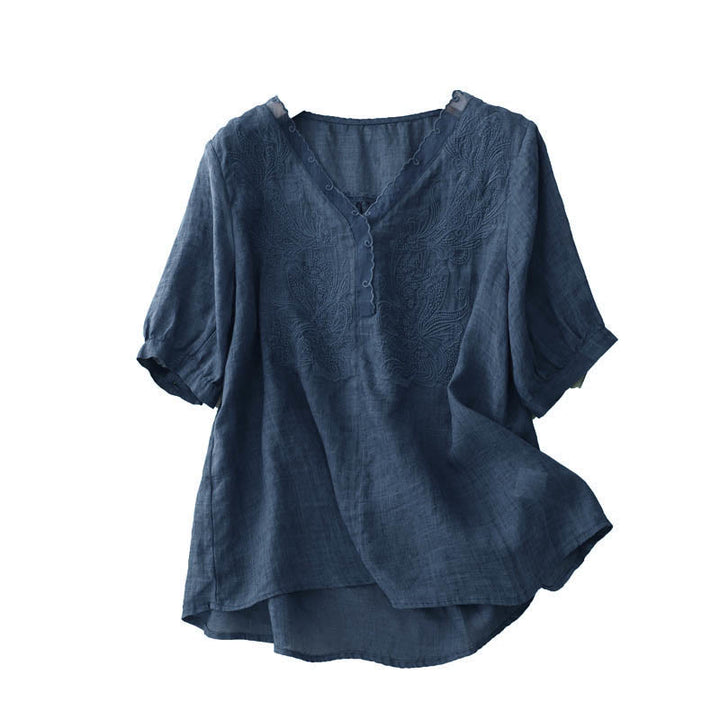 Buddha Stones V-Ausschnitt Schmetterling Damen Halbarm Shirt - image 20