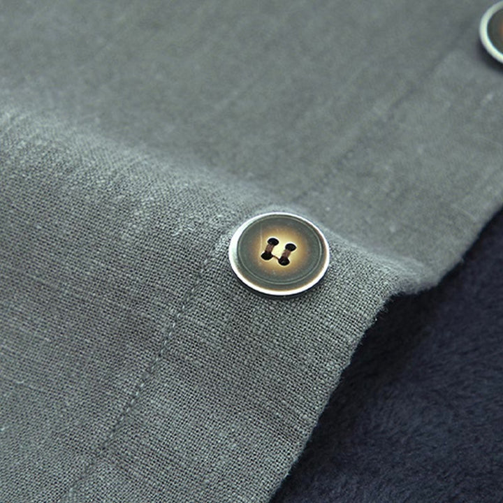 Buddha Stones Herren-Jacke, einfarbig, langärmlig, mit Thermo-Fleece gefüttert, Ramie-Leinen-Baumwoll-Jacke mit Taschen - image 7