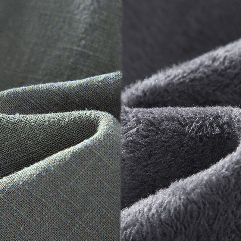 Buddha Stones Herren-Jacke, einfarbig, langärmlig, mit Thermo-Fleece gefüttert, Ramie-Leinen-Baumwoll-Jacke mit Taschen - image 17