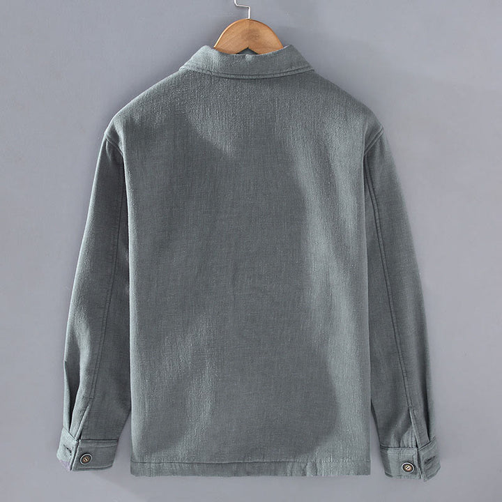 Buddha Stones Herren-Jacke, einfarbig, langärmlig, mit Thermo-Fleece gefüttert, Ramie-Leinen-Baumwoll-Jacke mit Taschen - image 1