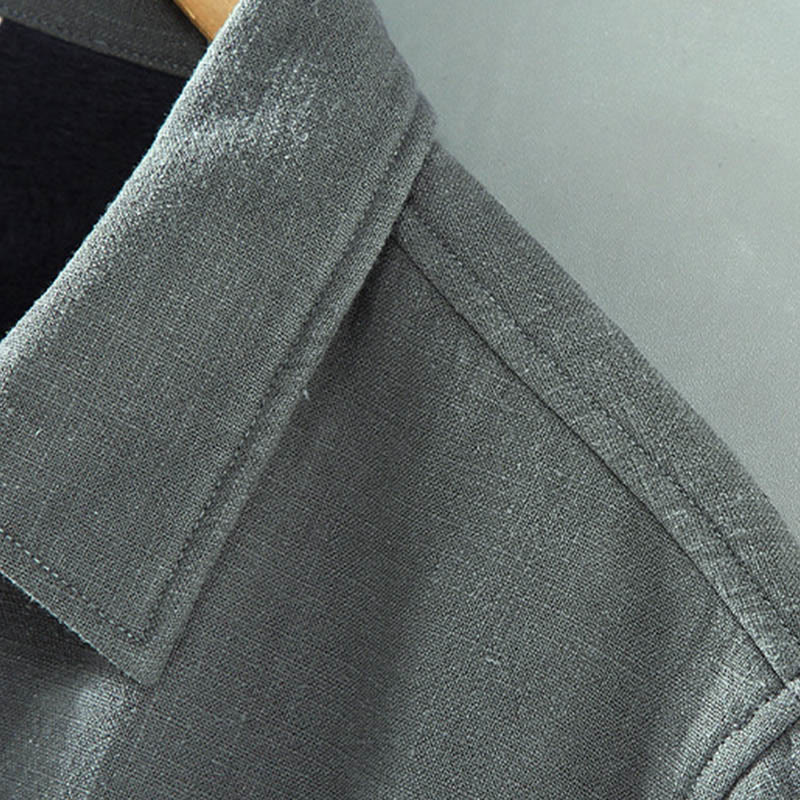 Buddha Stones Herren-Jacke, einfarbig, langärmlig, mit Thermo-Fleece gefüttert, Ramie-Leinen-Baumwoll-Jacke mit Taschen - image 5