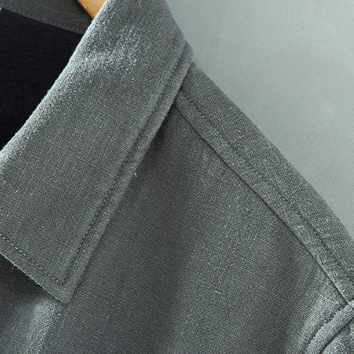 Buddha Stones Herren-Jacke, einfarbig, langärmlig, mit Thermo-Fleece gefüttert, Ramie-Leinen-Baumwoll-Jacke mit Taschen - image 5