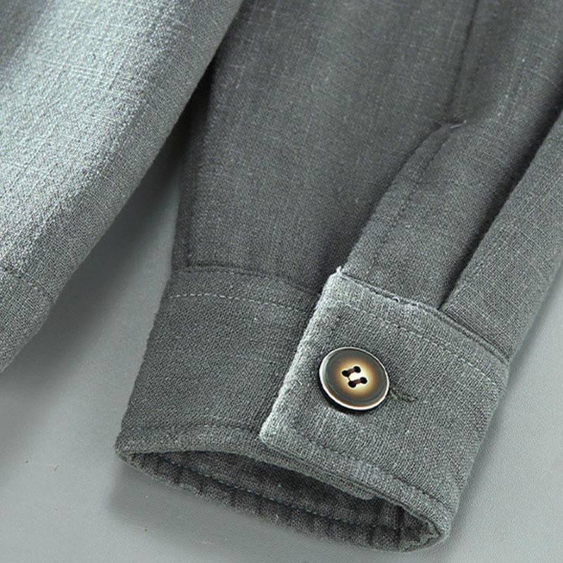 Buddha Stones Herren-Jacke, einfarbig, langärmlig, mit Thermo-Fleece gefüttert, Ramie-Leinen-Baumwoll-Jacke mit Taschen - image 9