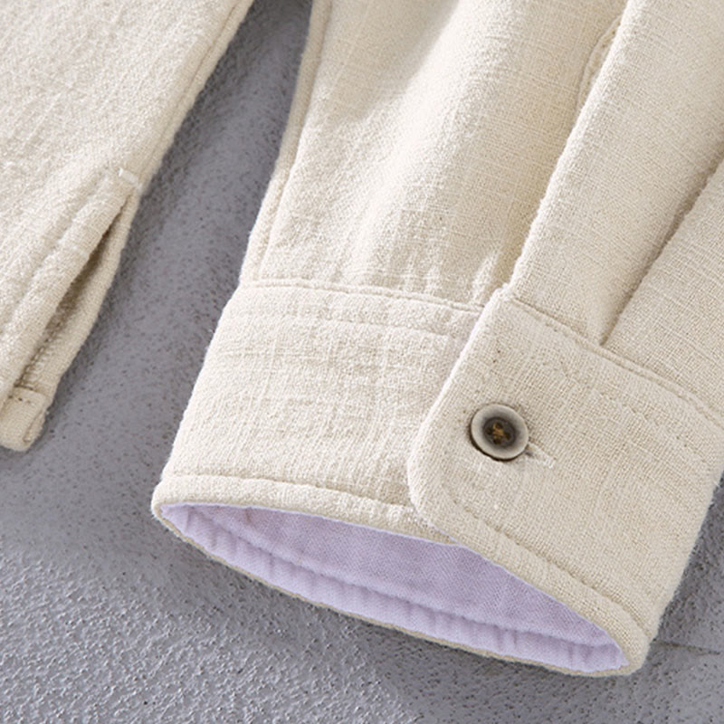 Buddha Stones Herren-Jacke mit Stehkragen, langen Ärmeln, Thermo-Fleece-Futter, Ramie-Baumwolle, mit Taschen - image 10