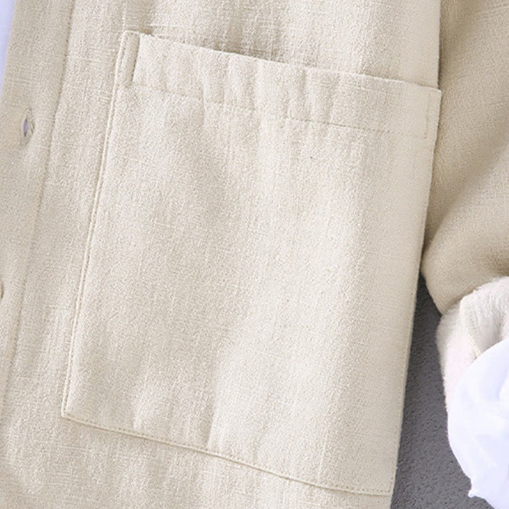 Buddha Stones Herren-Jacke mit Stehkragen, langen Ärmeln, Thermo-Fleece-Futter, Ramie-Baumwolle, mit Taschen - image 9