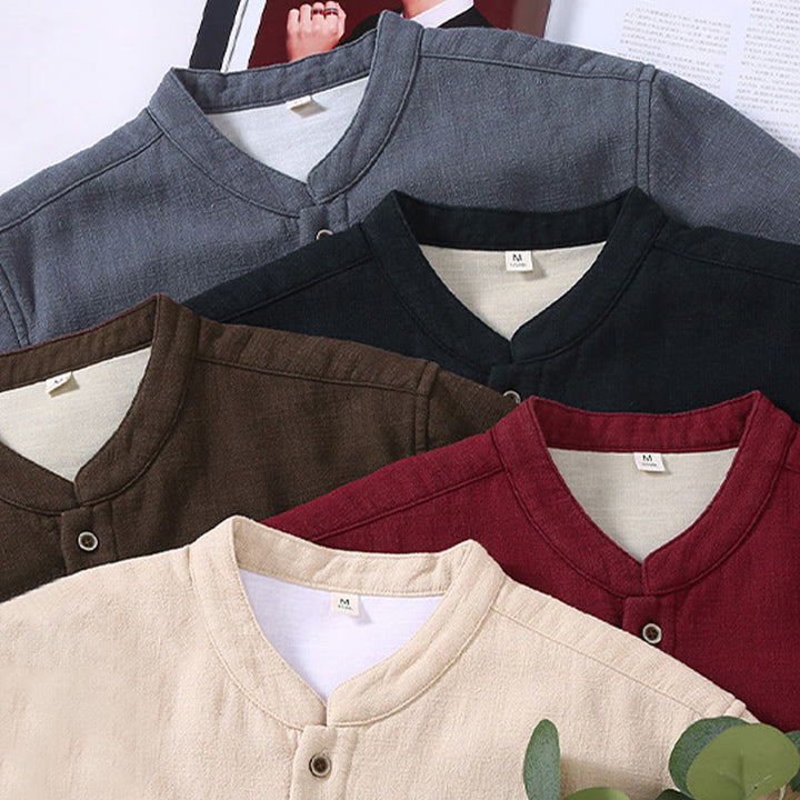 Buddha Stones Herren-Jacke mit Stehkragen, langen Ärmeln, Thermo-Fleece-Futter, Ramie-Baumwolle, mit Taschen - image 18