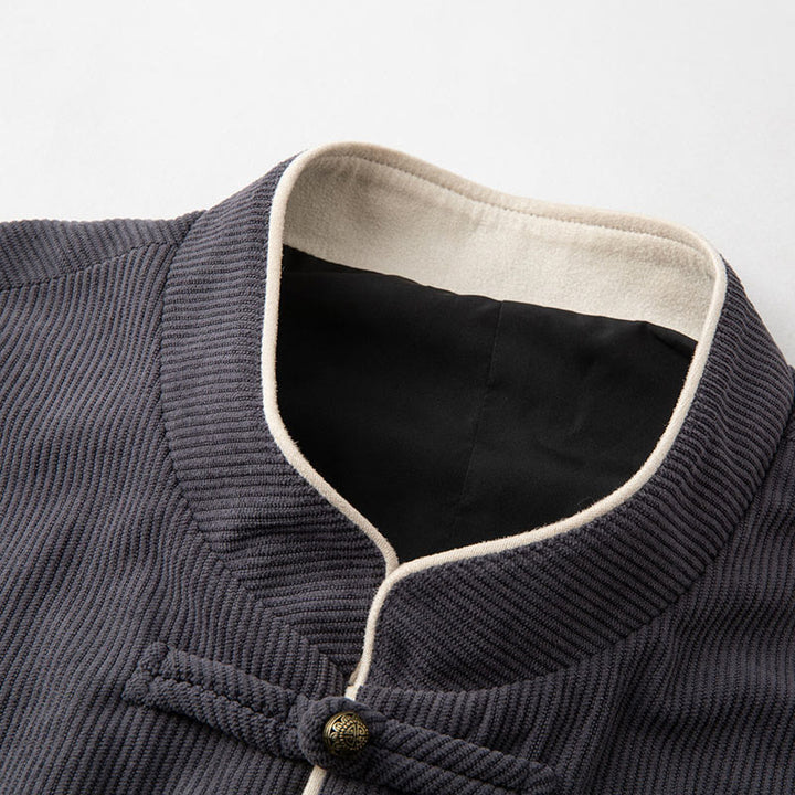 Buddha Stones Herren-Tang-Anzug mit Froschknöpfen, Mandarinkragen, langärmelig, Baumwolle, mit Taschen - image 2