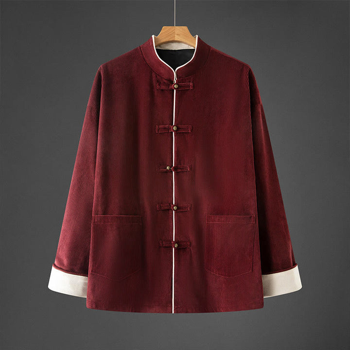 Buddha Stones Herren-Tang-Anzug mit Froschknöpfen, Mandarinkragen, langärmelig, Baumwolle, mit Taschen - Schamottestein - US/ UK/AU46,EU56 (5XL) - image 8