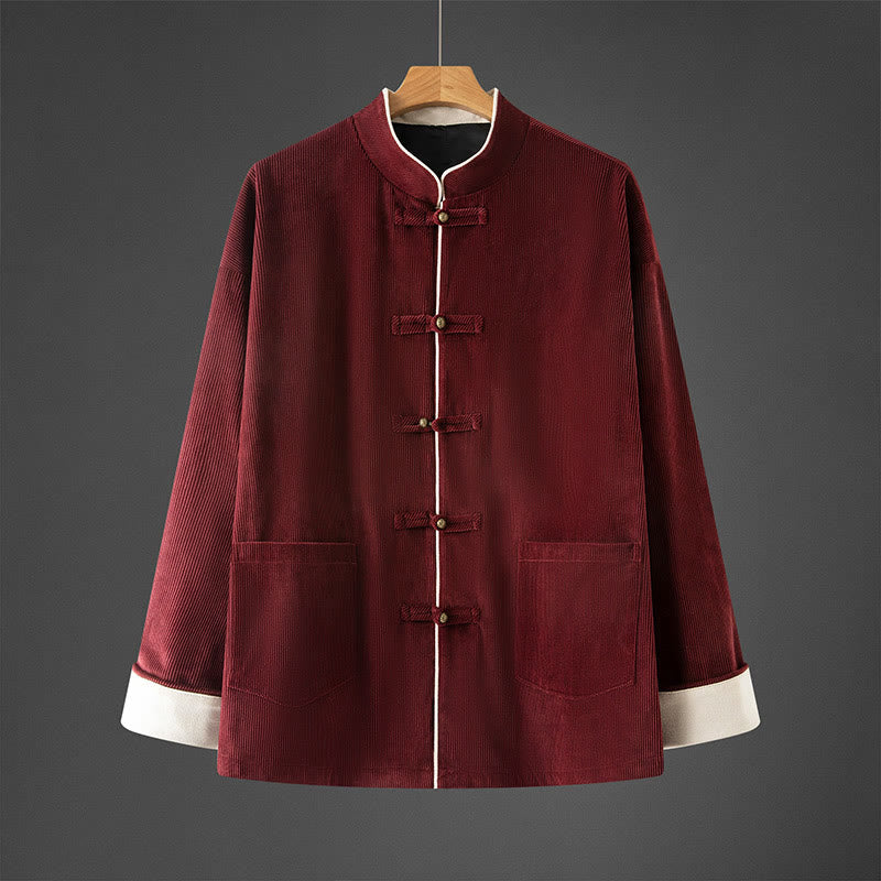 Buddha Stones Herren-Tang-Anzug mit Froschknöpfen, Mandarinkragen, langärmelig, Baumwolle, mit Taschen - Schamottestein - US/ UK/AU46,EU56 (5XL) - image 8