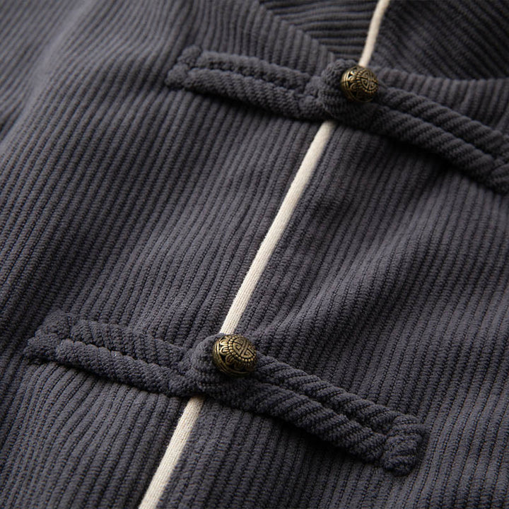 Buddha Stones Herren-Tang-Anzug mit Froschknöpfen, Mandarinkragen, langärmelig, Baumwolle, mit Taschen - image 3