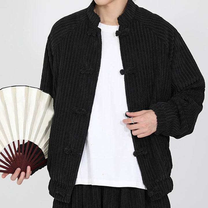 Buddha Stones Herrenjacke aus Baumwollcord mit chinesischen Knöpfen und Taschen, langärmelig - image 4