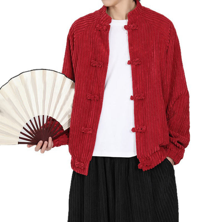 Buddha Stones Herrenjacke aus Baumwollcord mit chinesischen Knöpfen und Taschen, langärmelig - image 13