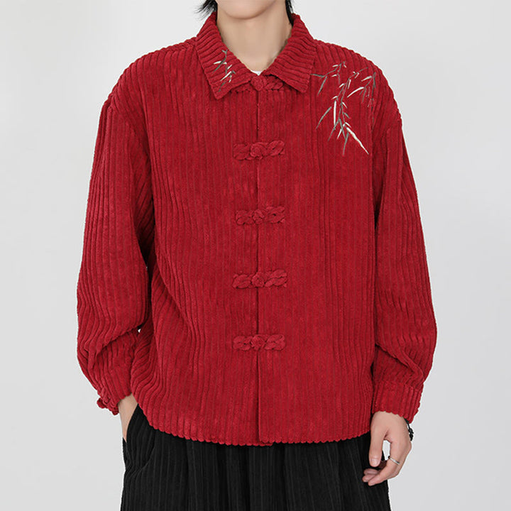 Buddha Stones Stickerei Bambus Muster Frosch-Knopf Design Langarm Herren Baumwolle Cord Jacke - image 10