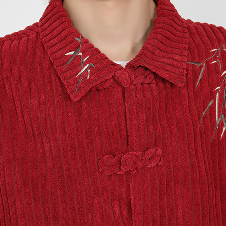 Buddha Stones Stickerei Bambus Muster Frosch-Knopf Design Langarm Herren Baumwolle Cord Jacke - image 17