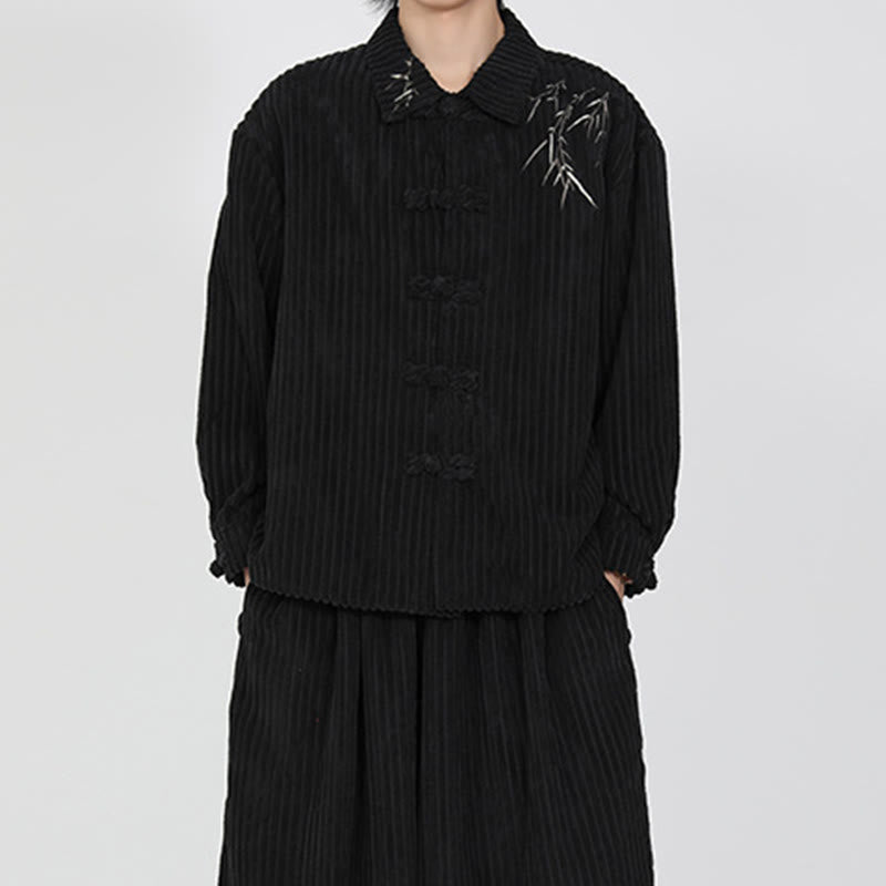 Buddha Stones Stickerei Bambus Muster Frosch-Knopf Design Langarm Herren Baumwolle Cord Jacke - image 7