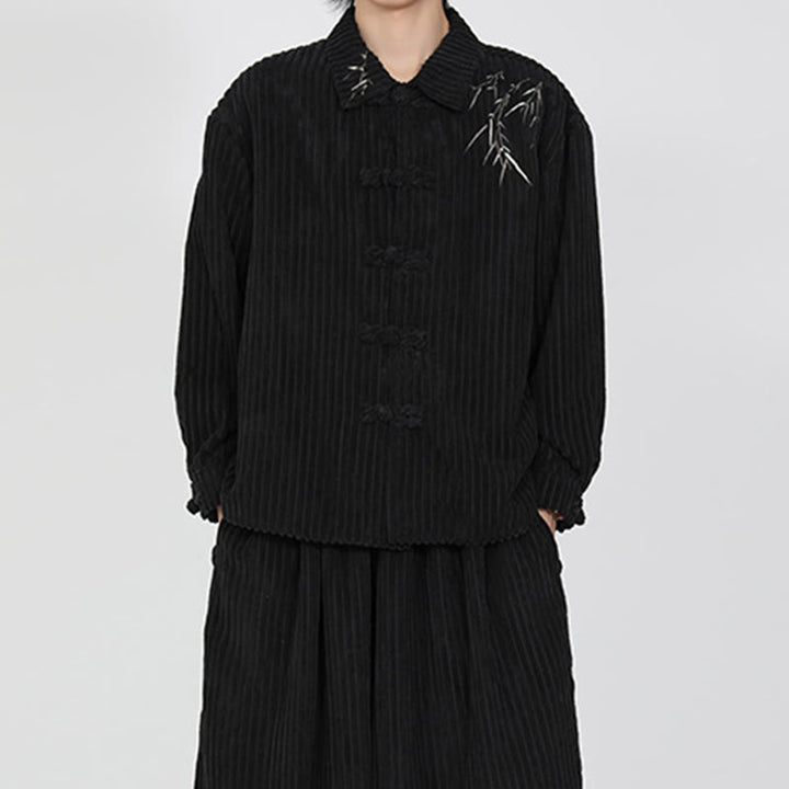 Buddha Stones Stickerei Bambus Muster Frosch-Knopf Design Langarm Herren Baumwolle Cord Jacke - image 7