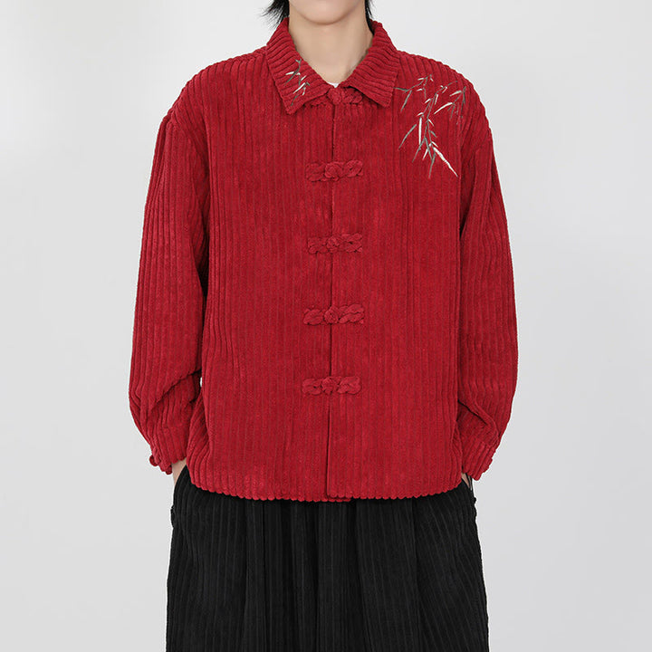 Buddha Stones Stickerei Bambus Muster Frosch-Knopf Design Langarm Herren Baumwolle Cord Jacke - image 15