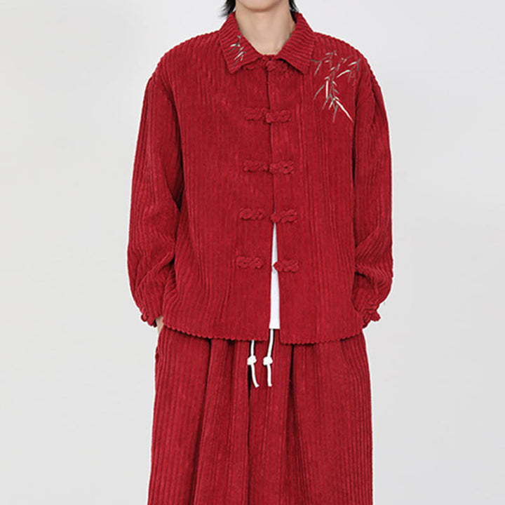 Buddha Stones Stickerei Bambus Muster Frosch-Knopf Design Langarm Herren Baumwolle Cord Jacke - image 16