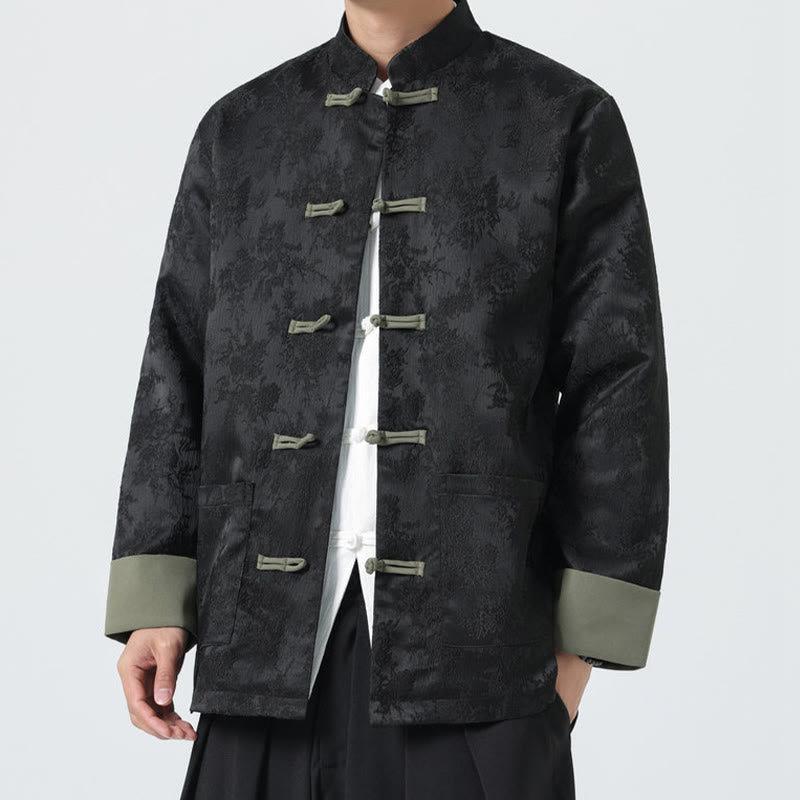 Buddha Stones Jacquard Froschknopf Langarm Herren Baumwolljacke Tang Anzug mit Taschen - image 2