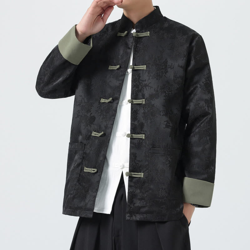 Buddha Stones Jacquard Froschknopf Langarm Herren Baumwolljacke Tang Anzug mit Taschen - image 3