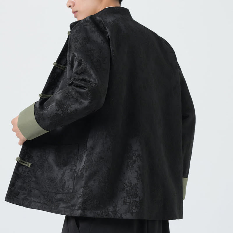 Buddha Stones Jacquard Froschknopf Langarm Herren Baumwolljacke Tang Anzug mit Taschen - image 7