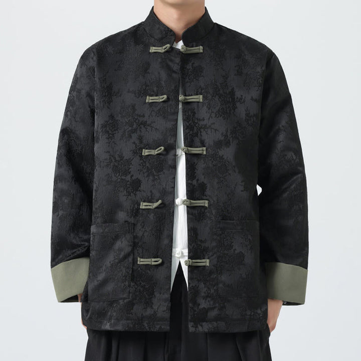 Buddha Stones Jacquard Froschknopf Langarm Herren Baumwolljacke Tang Anzug mit Taschen - image 4