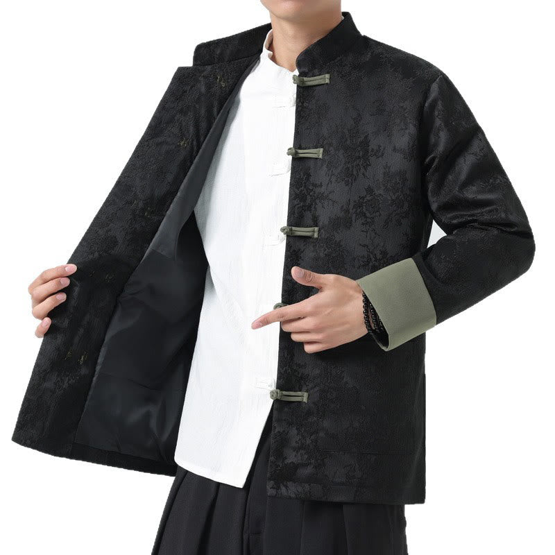 Buddha Stones Jacquard Froschknopf Langarm Herren Baumwolljacke Tang Anzug mit Taschen - image 11