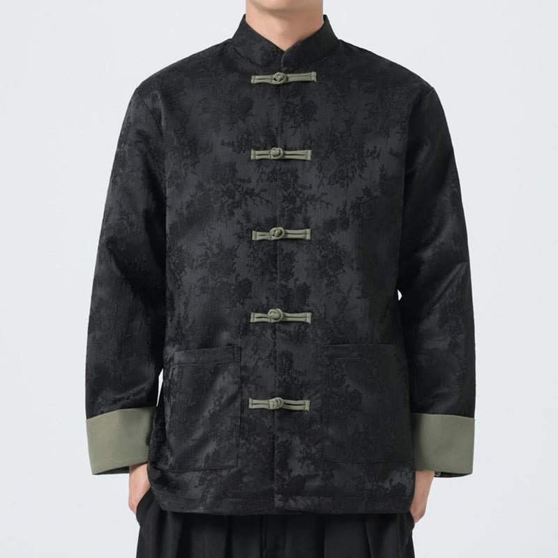 Buddha Stones Jacquard Froschknopf Langarm Herren Baumwolljacke Tang Anzug mit Taschen - Schwarz - US/ UK/AU46,EU56 (5XL) - image 0