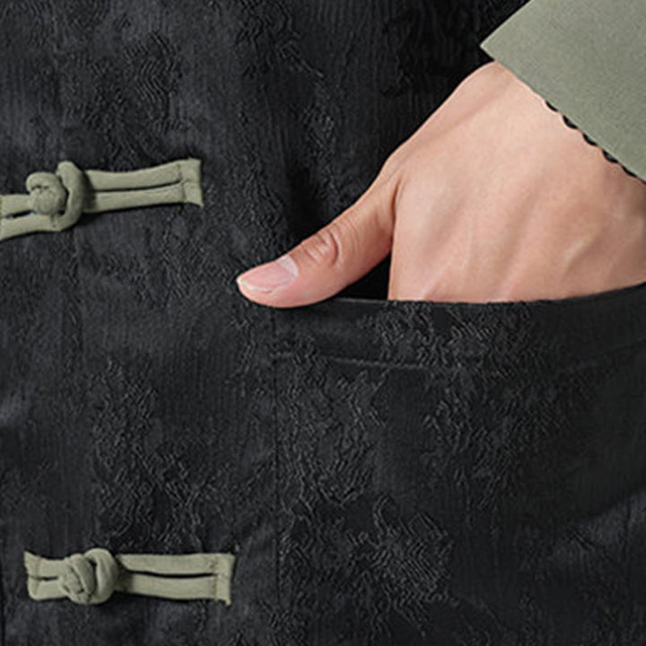 Buddha Stones Jacquard Froschknopf Langarm Herren Baumwolljacke Tang Anzug mit Taschen - image 10