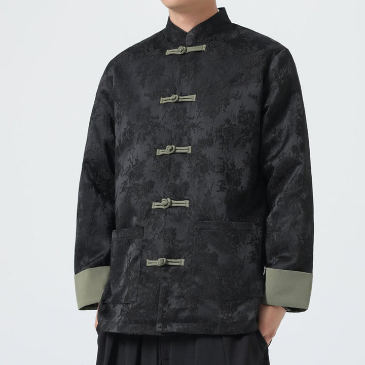 Buddha Stones Jacquard Froschknopf Langarm Herren Baumwolljacke Tang Anzug mit Taschen - image 1