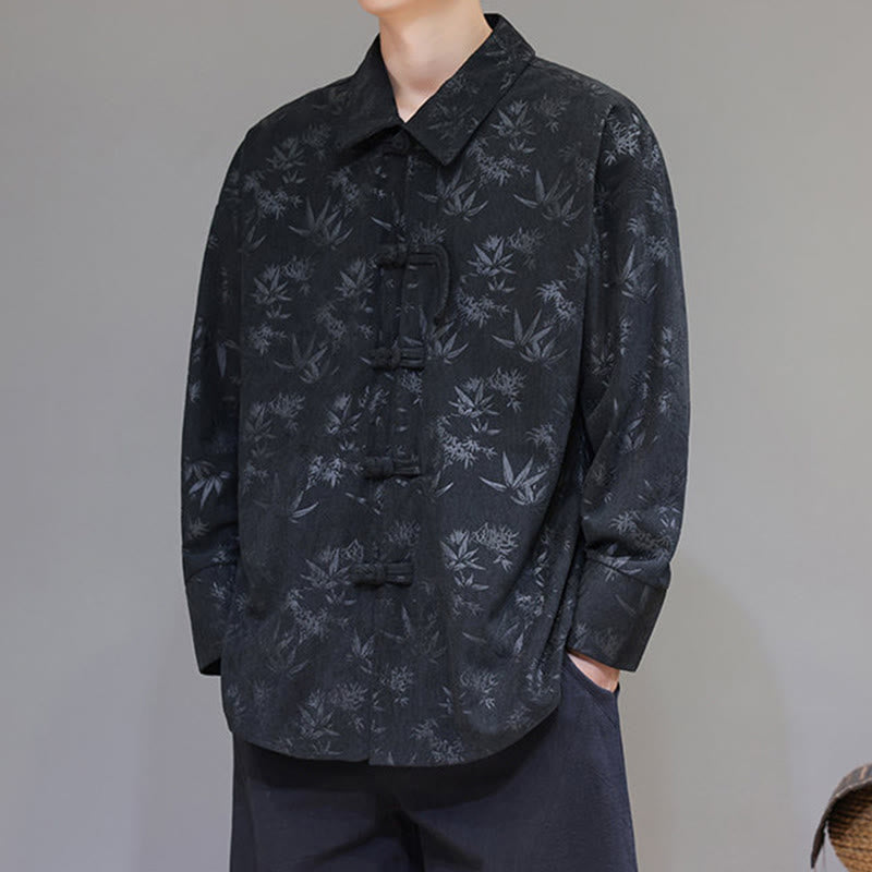 Buddha Stones Jacquard Blätter Muster Frosch-Knopf Langarm Herren Baumwolle Tang Anzug Jacke - image 2