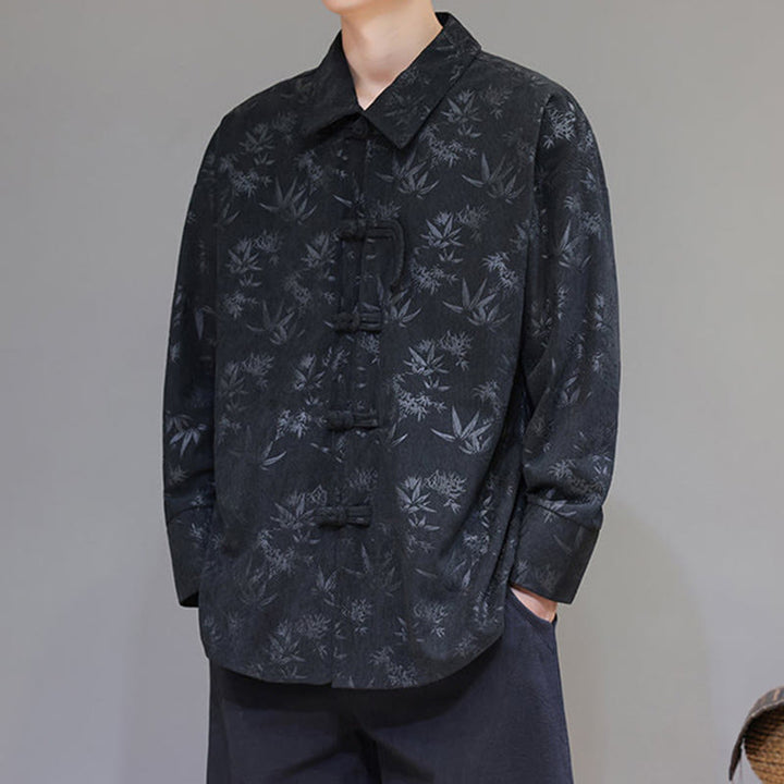 Buddha Stones Jacquard Blätter Muster Frosch-Knopf Langarm Herren Baumwolle Tang Anzug Jacke - image 2