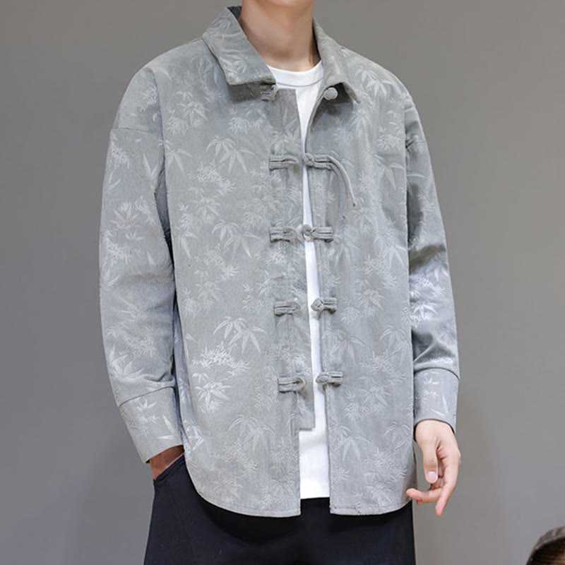 Buddha Stones Jacquard Blätter Muster Frosch-Knopf Langarm Herren Baumwolle Tang Anzug Jacke - image 14