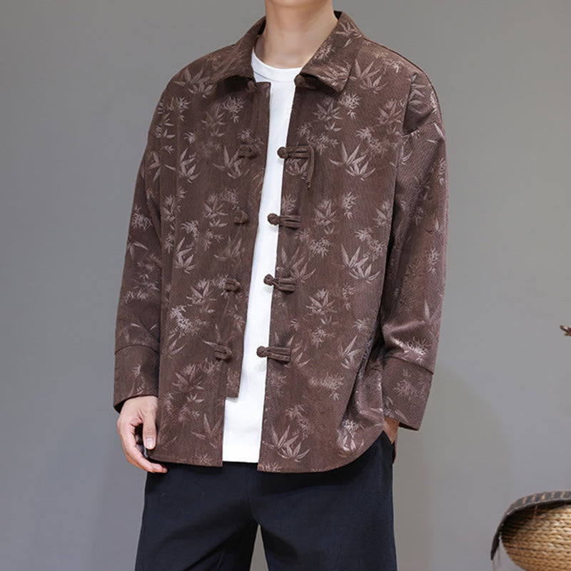 Buddha Stones Jacquard Blätter Muster Frosch-Knopf Langarm Herren Baumwolle Tang Anzug Jacke - image 29