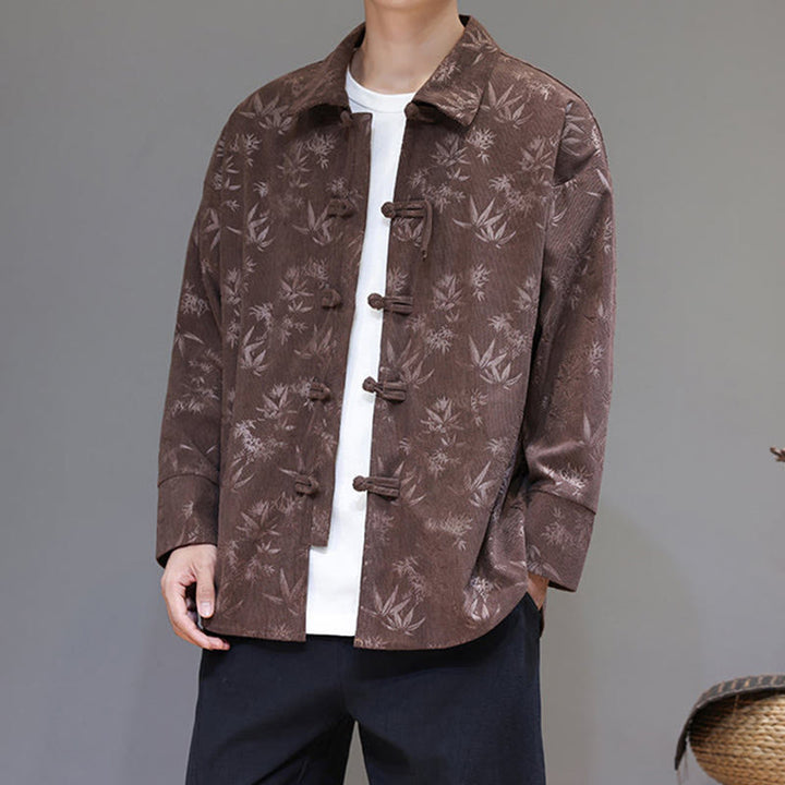 Buddha Stones Jacquard Blätter Muster Frosch-Knopf Langarm Herren Baumwolle Tang Anzug Jacke - image 29
