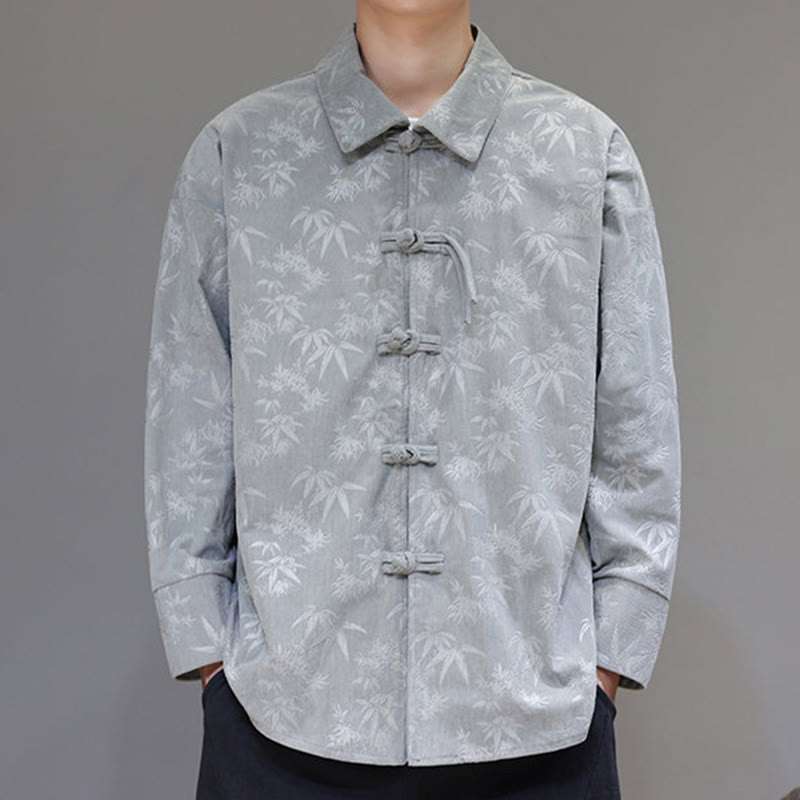 Buddha Stones Jacquard Blätter Muster Frosch-Knopf Langarm Herren Baumwolle Tang Anzug Jacke - image 10